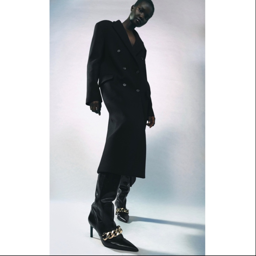 ZARA HEELED LEATHER KNEE HIGH BOOTS WITH CHAIN DETAIL - Picture 6 of 11
